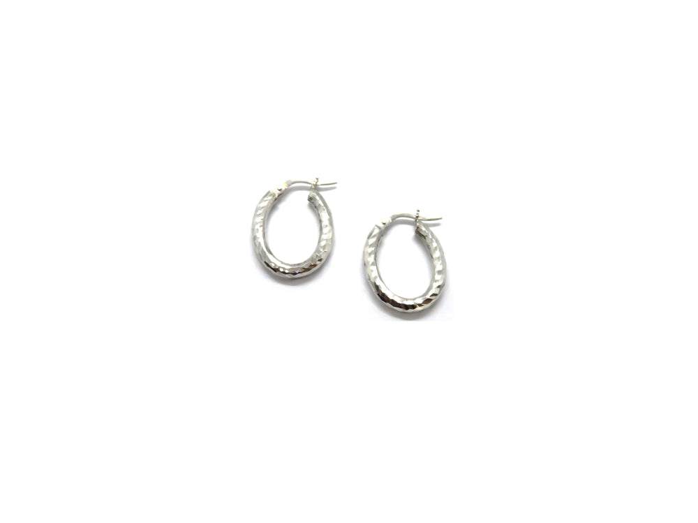 Vergano 14K White Gold Diamond-Cut Oval Hoop Earrings