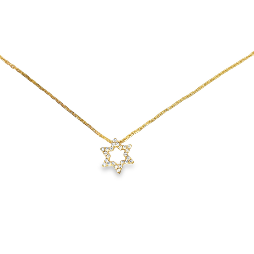 18K Yellow Gold Diamond Star of David Pendant Necklace