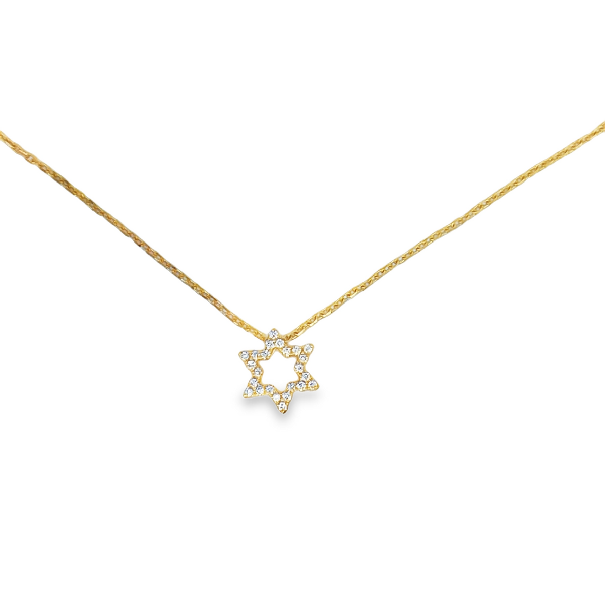 18K Yellow Gold Diamond Star of David Pendant Necklace