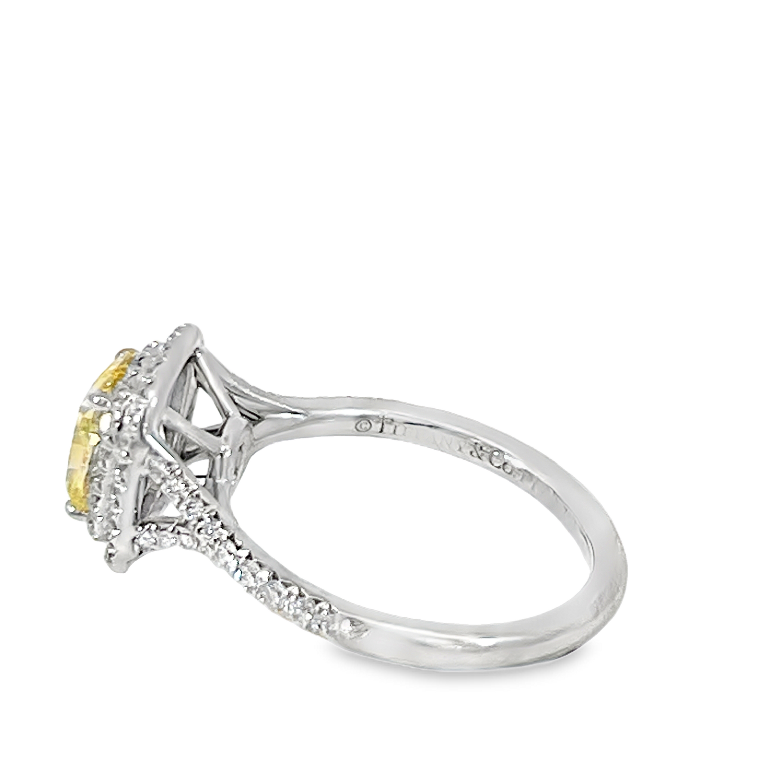 Estate Tiffany & Co. Soleste® 1.55 CT Fancy Yellow Cushion-Cut Diamond Double Halo Ring Approx. 3.00  CTTW