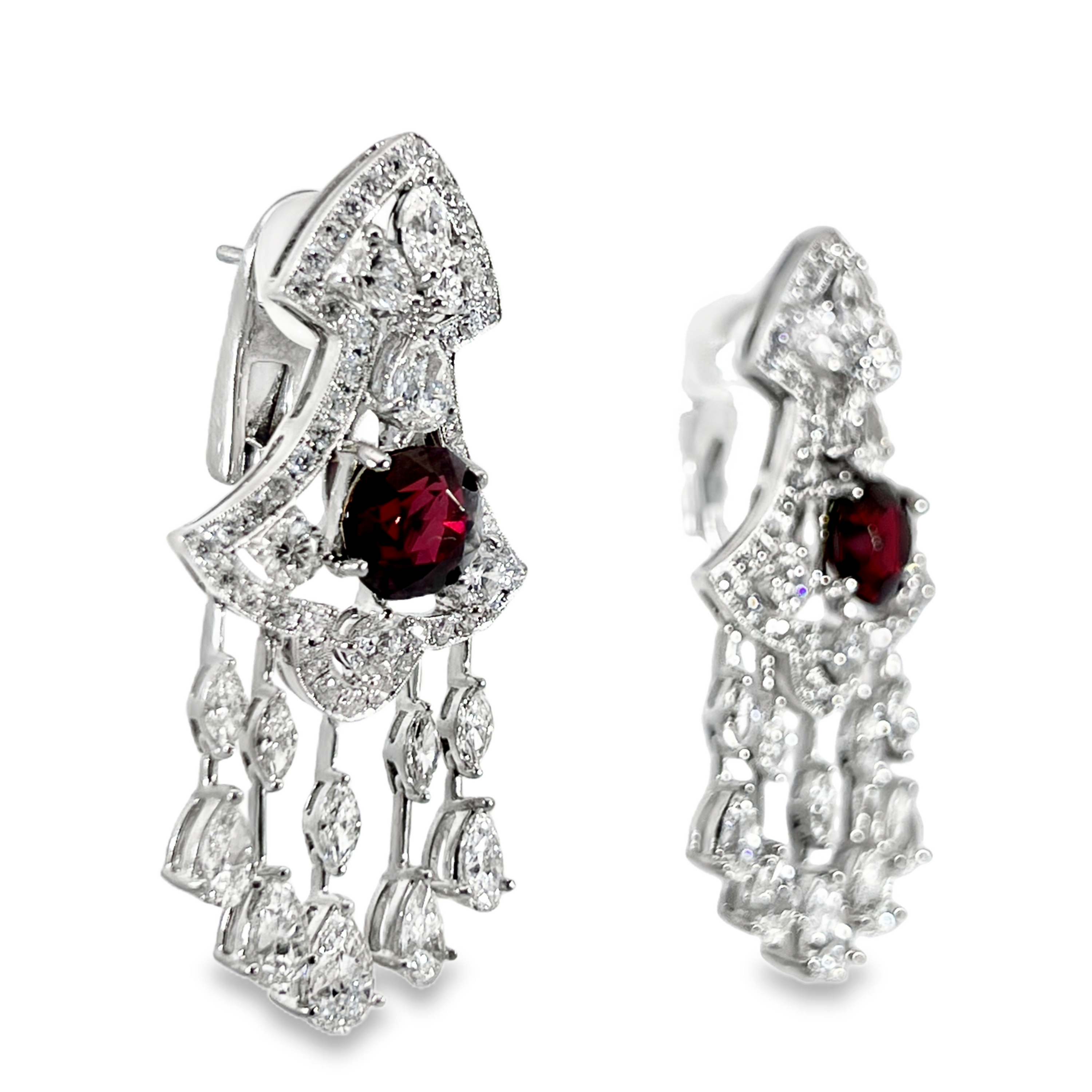 Estate Platinum Natural Red Spinel & Diamond Chandelier Dangle Earrings | Approx. 12.00 CTW Diamonds