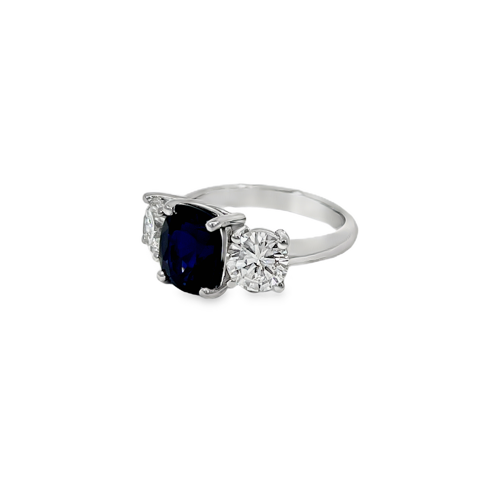 Platinum GIA-Certified 3.78ct Unheated Sri Lankan Blue Sapphire & 2.09ct Diamond Three-Stone Ring