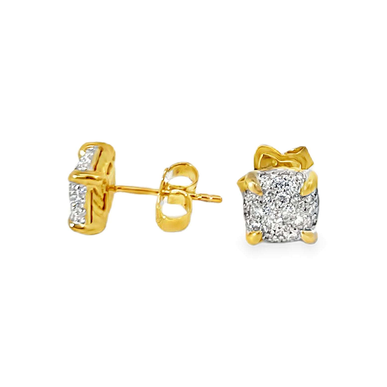 Estate David Yurman Chatelaine Pavé Diamond Stud Earrings 18K Yellow Gold 8mm Box & Pouch