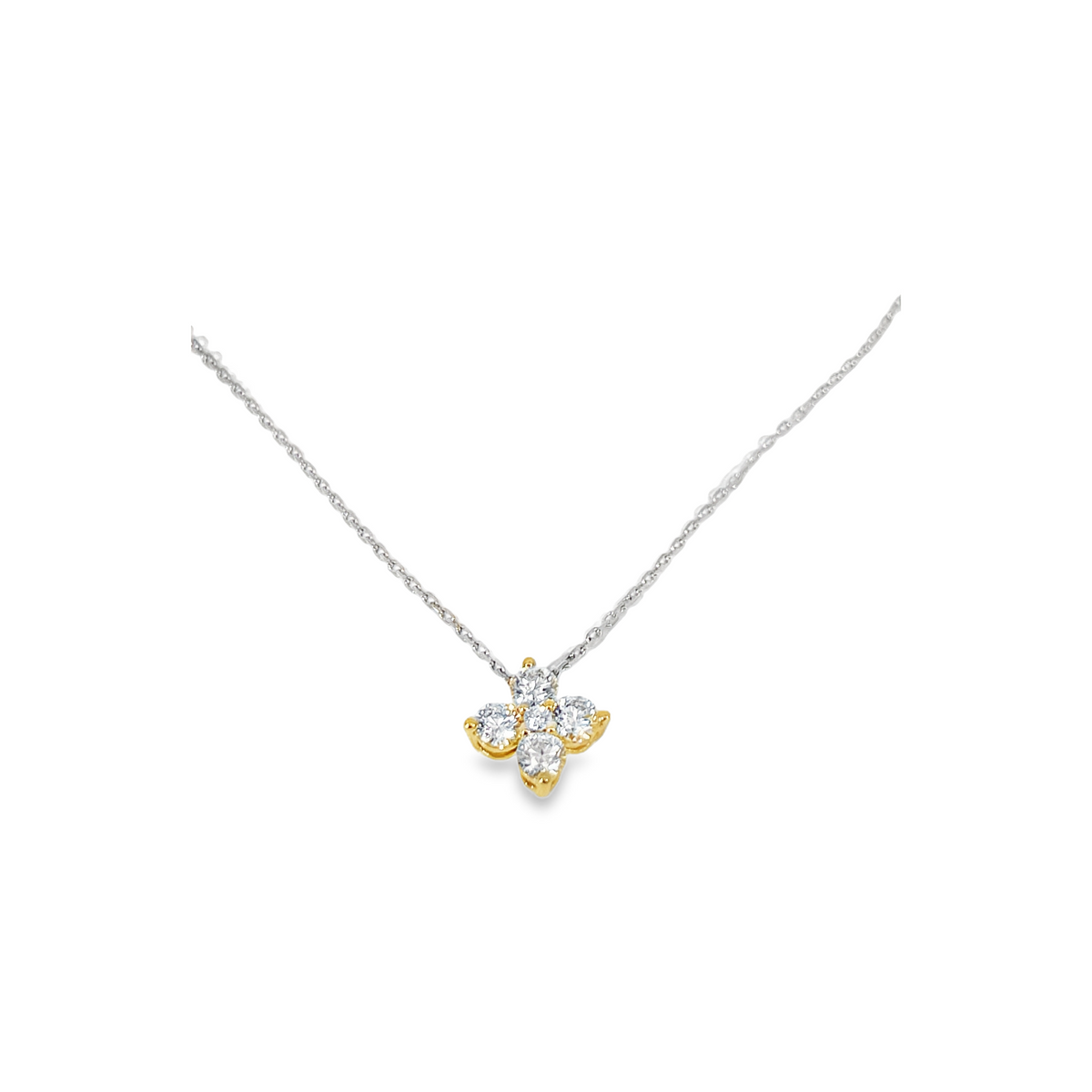 18K Two-Tone Gold 1.28 CTW Diamond Floral Cluster Necklace – 16"