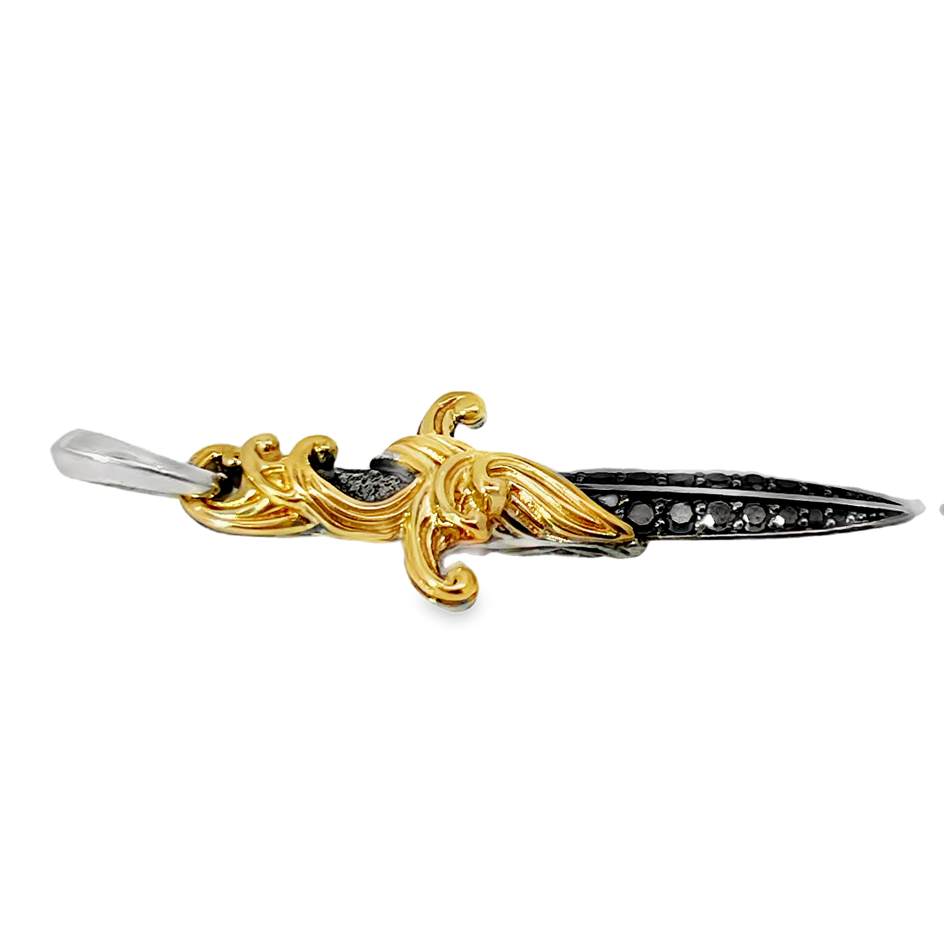 Estate David Yurman Waves Dagger Amulet Sterling Silver 18K Gold Black Diamond Pendant 44mm