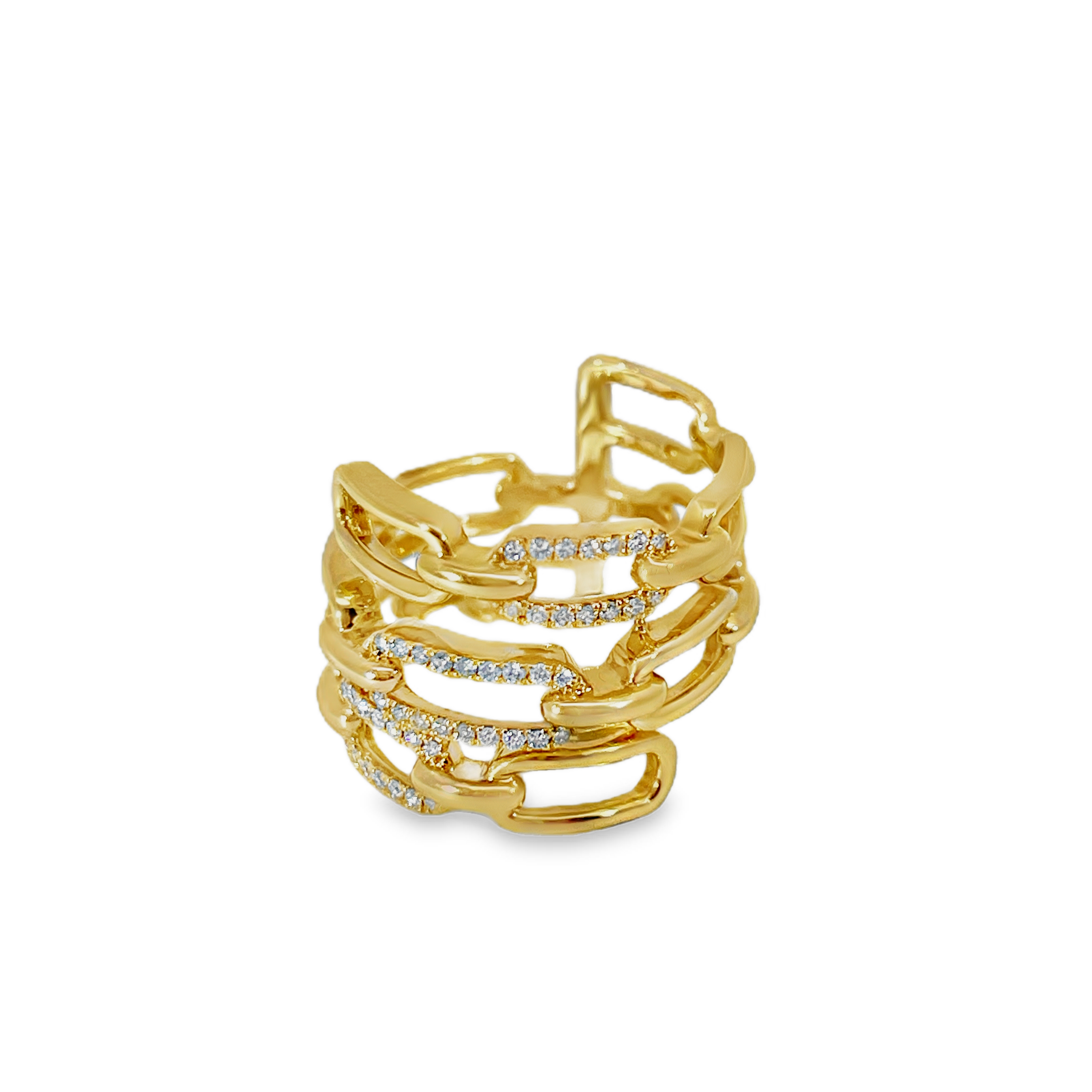 14K Yellow Gold 0.22 CTW Diamond Multi-Row Chain Link Ring