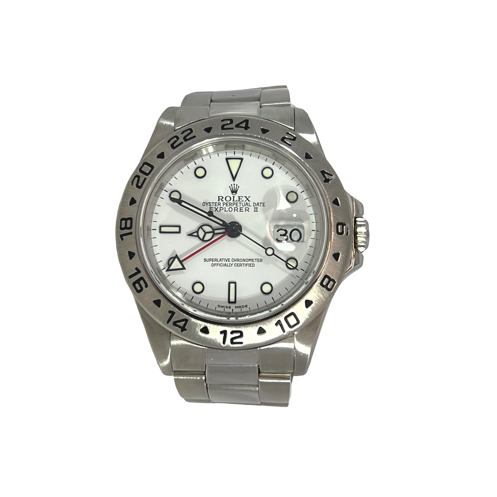 Pre-Owned Rolex Explorer II “Polar” White Dial 40mm Ref. 16570 – Box & Authentication Card