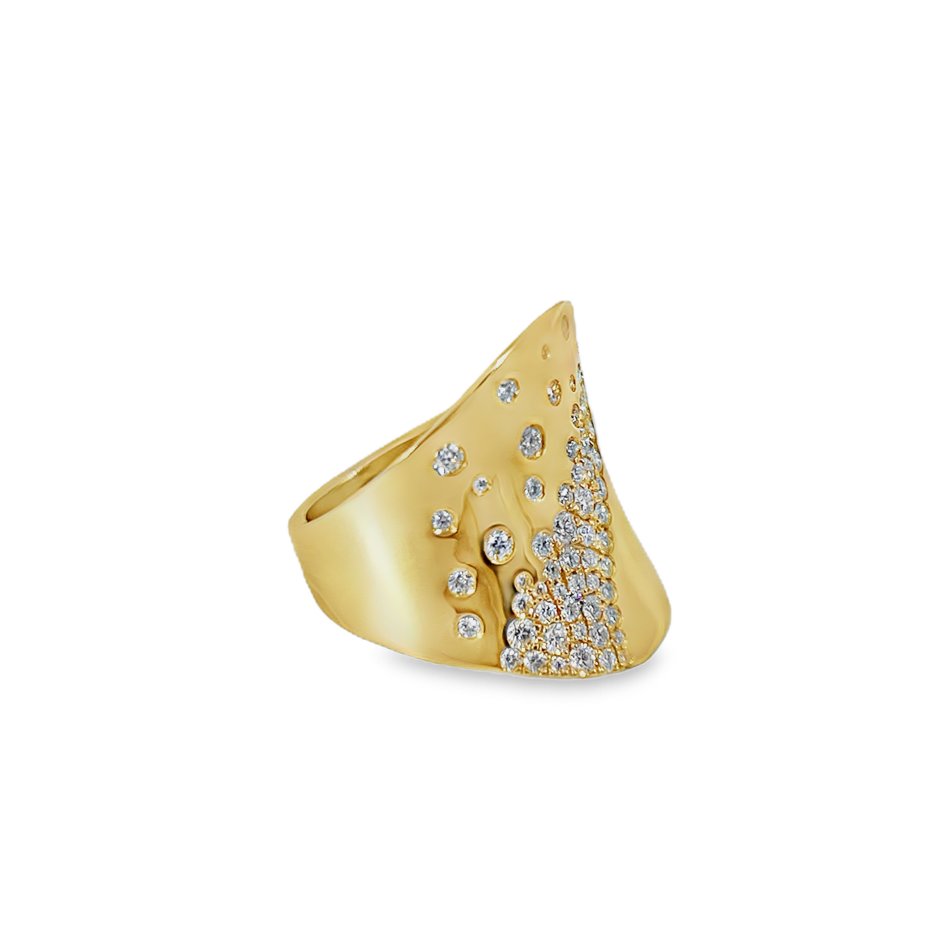 14K Yellow Gold 1.00 CTW Diamond Pavé Wavy Wide Band Ring