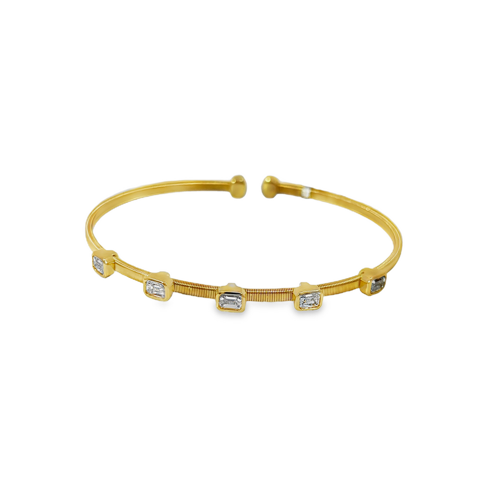 18K Yellow Gold 5-Stone Bezel-Set Emerald-Cut Diamond Bangle Cuff – 1.00 CTW