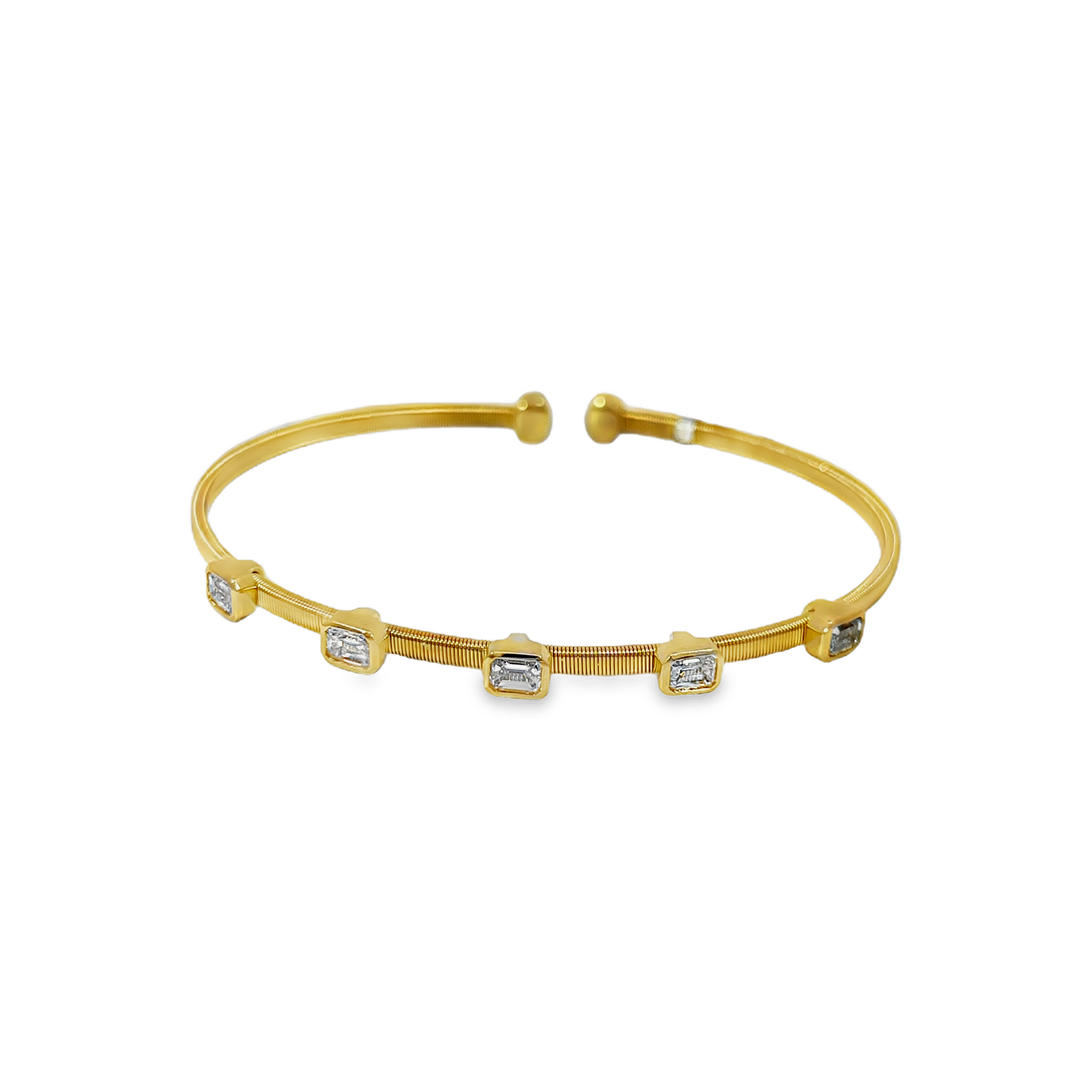 18K Yellow Gold 5-Stone Bezel-Set Emerald-Cut Diamond Bangle Cuff – 1.00 CTW