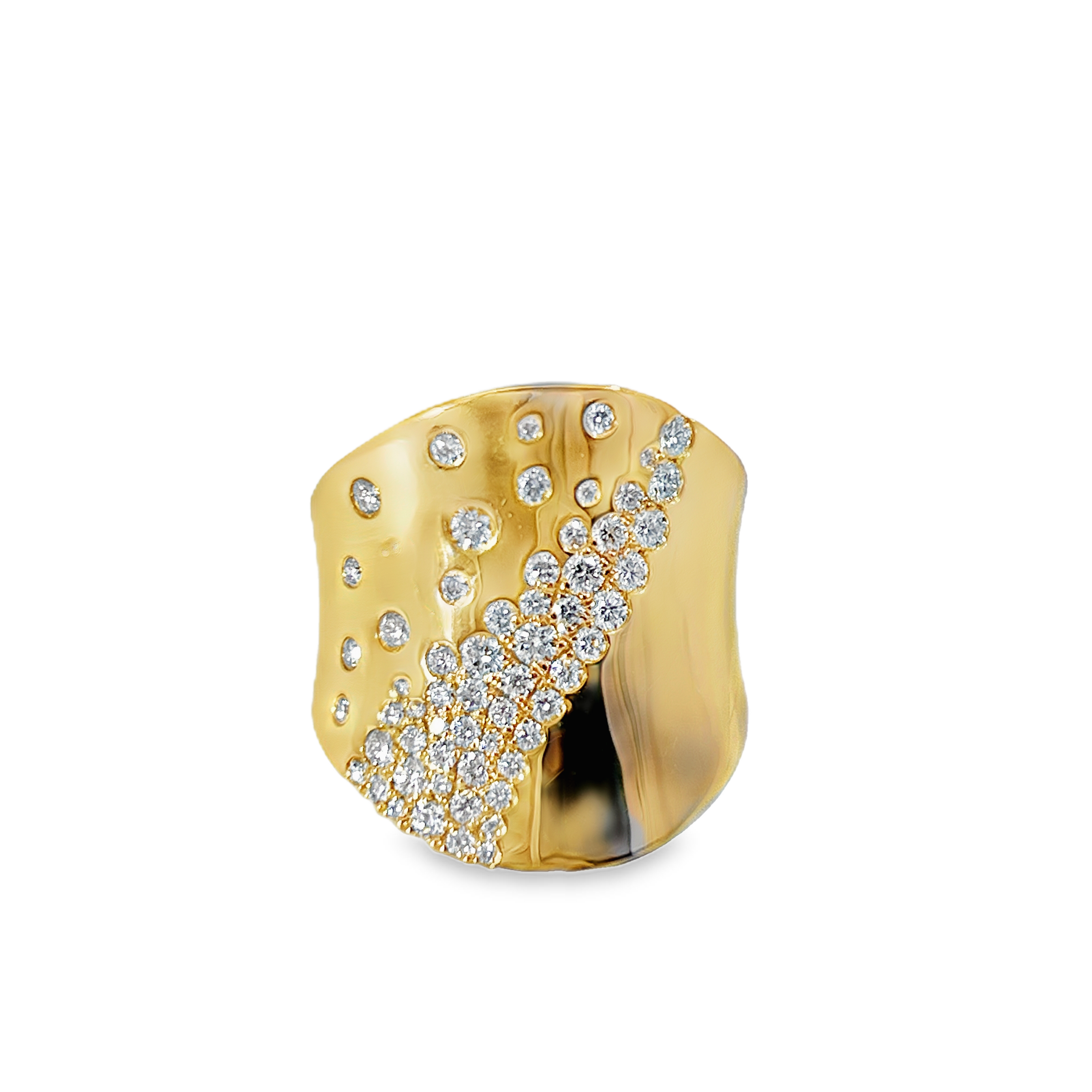 14K Yellow Gold 1.00 CTW Diamond Pavé Wavy Wide Band Ring