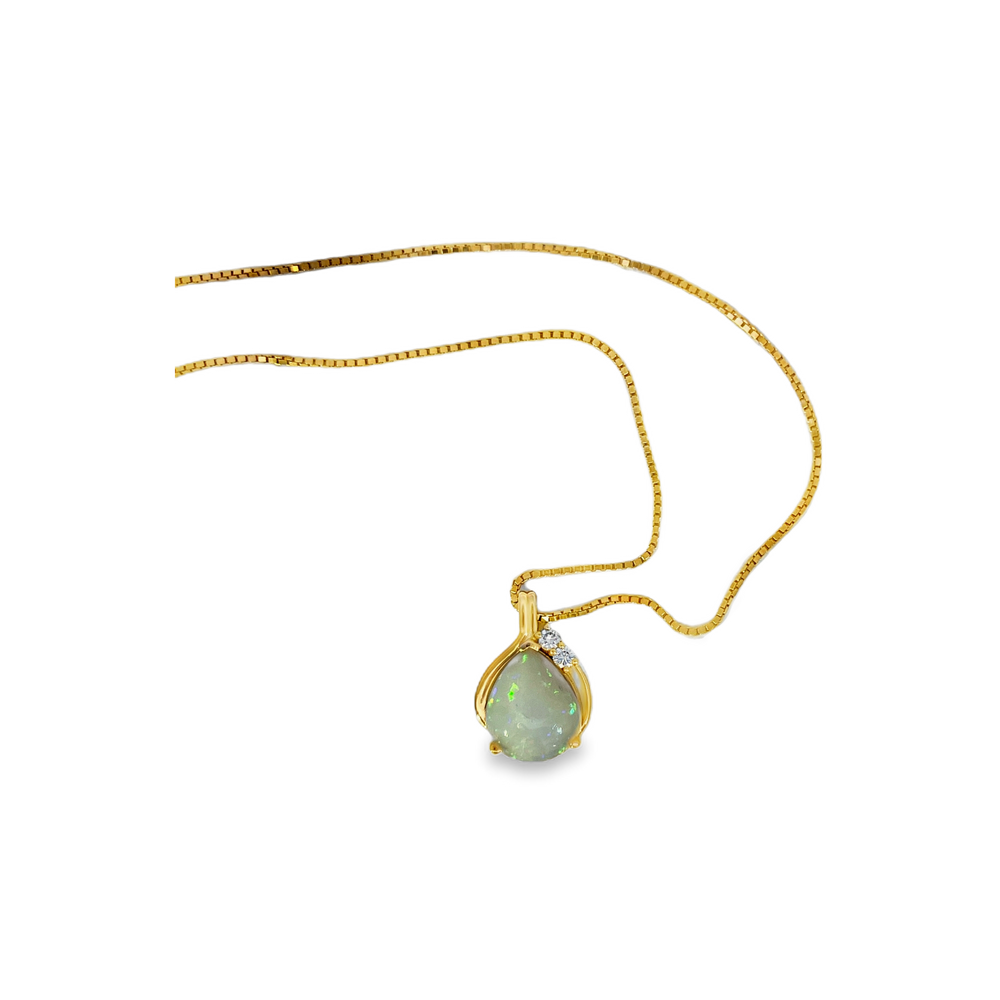 18K Yellow Gold 6.65 Carat Opal & Diamond Pendant Necklace | 18" Box Chain