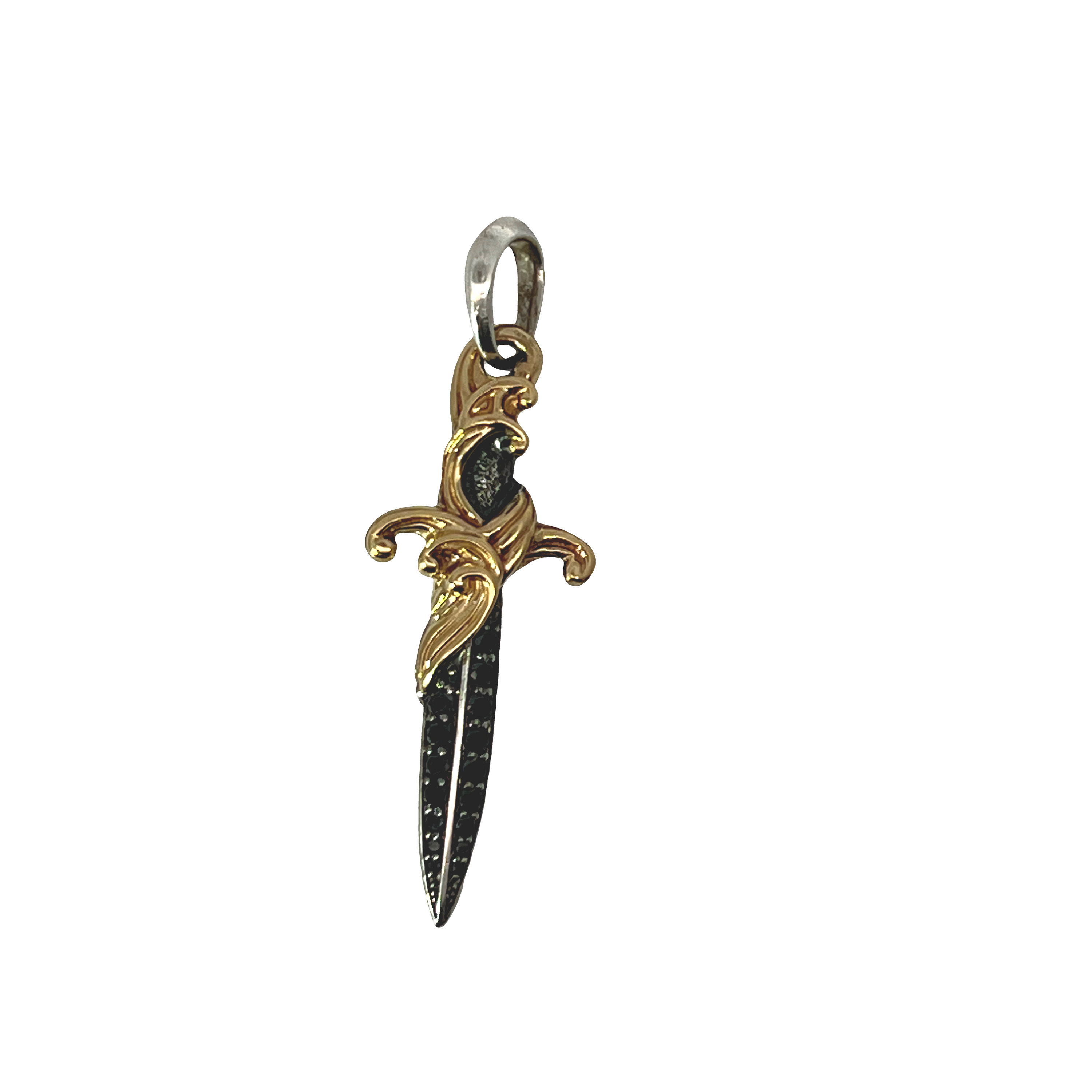 Estate David Yurman Waves Dagger Amulet Sterling Silver 18K Gold Black Diamond Pendant 44mm