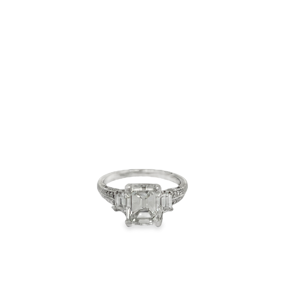 Estate Tacori Platinum Emerald Cut Diamond Engagement Ring 3.01 CT H/VS2 with Side Diamonds