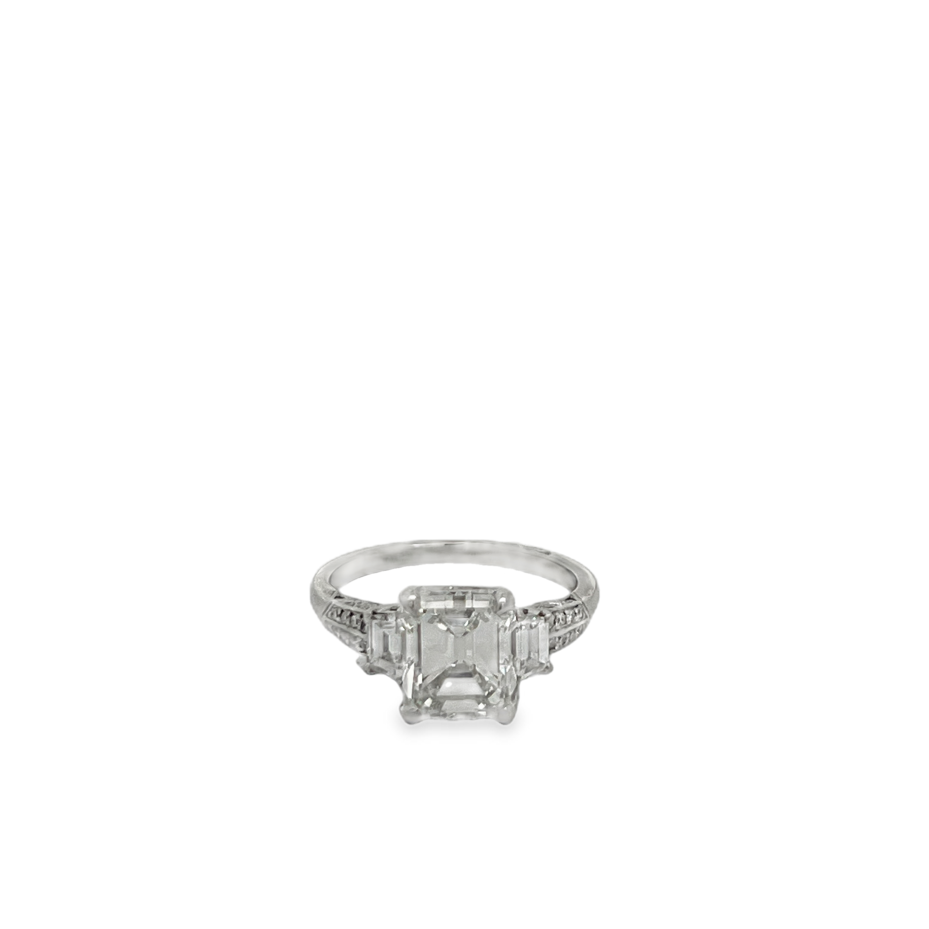 Estate Tacori Platinum Emerald Cut Diamond Engagement Ring 3.01 CT H/VS2 with Side Diamonds