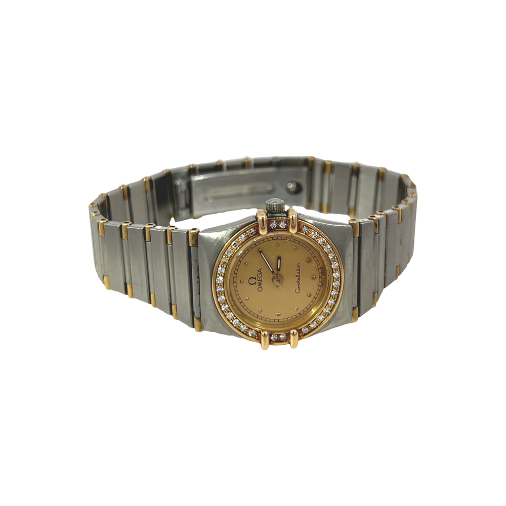 Pre-Owned Omega Constellation Manhattan 21mm Two-Tone 18K Yellow Gold Diamond Bezel Watch – 1991