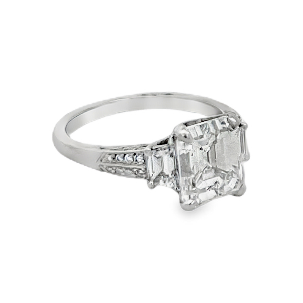 Estate Tacori Platinum Emerald Cut Diamond Engagement Ring 3.01 CT H/VS2 with Side Diamonds