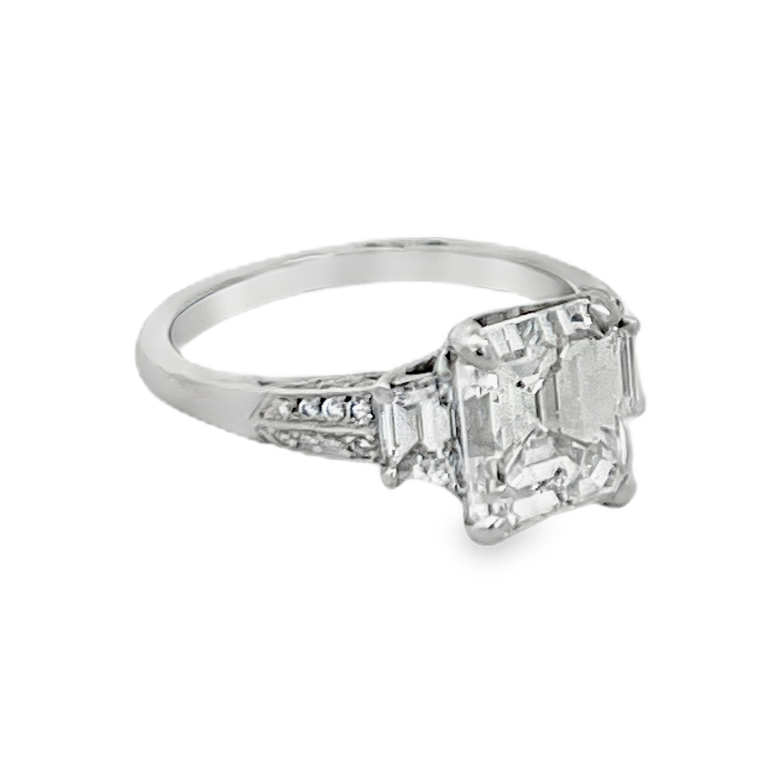 Estate Tacori Platinum Emerald Cut Diamond Engagement Ring 3.01 CT H/VS2 with Side Diamonds