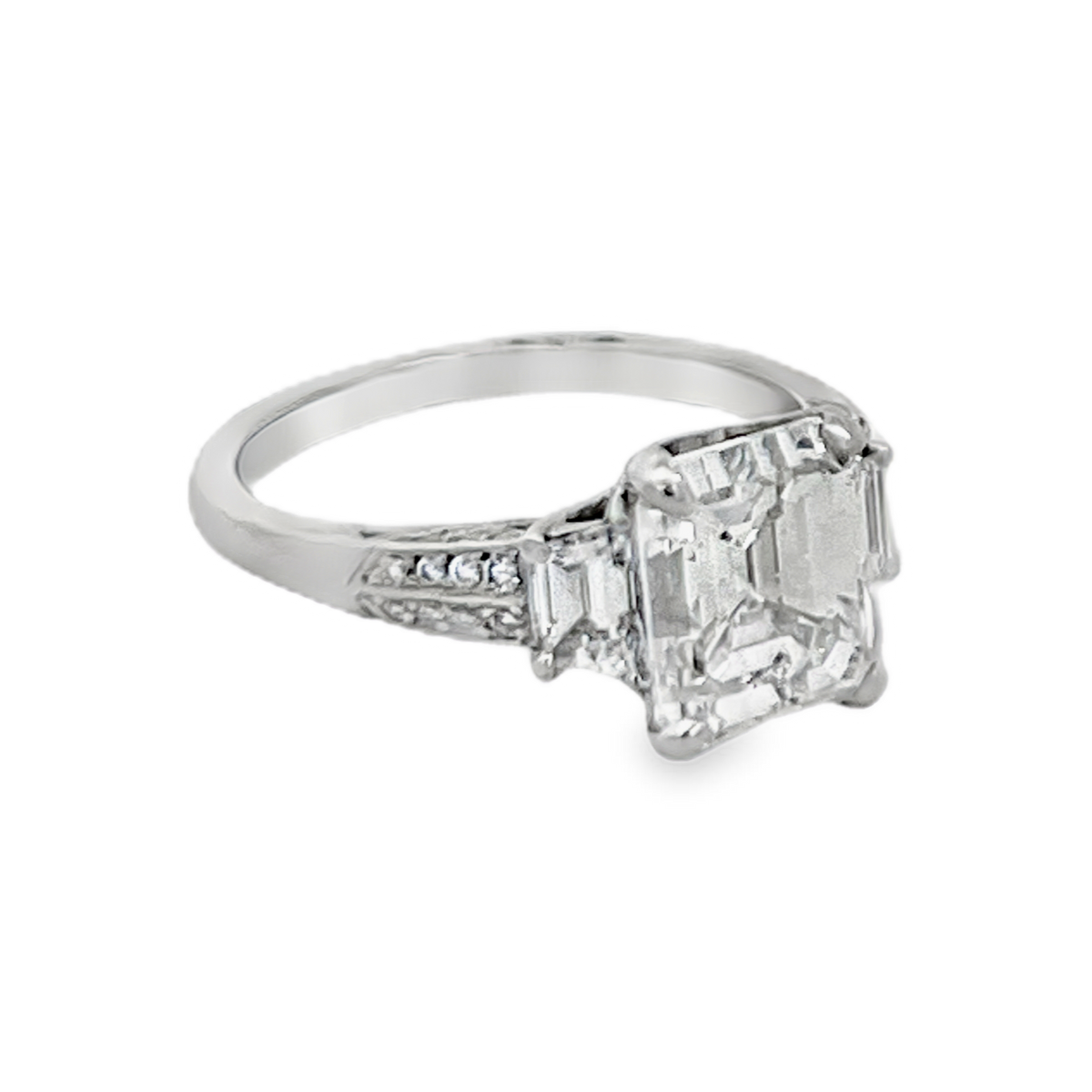 Estate Tacori Platinum Emerald Cut Diamond Engagement Ring 3.01 CT H/VS2 with Side Diamonds
