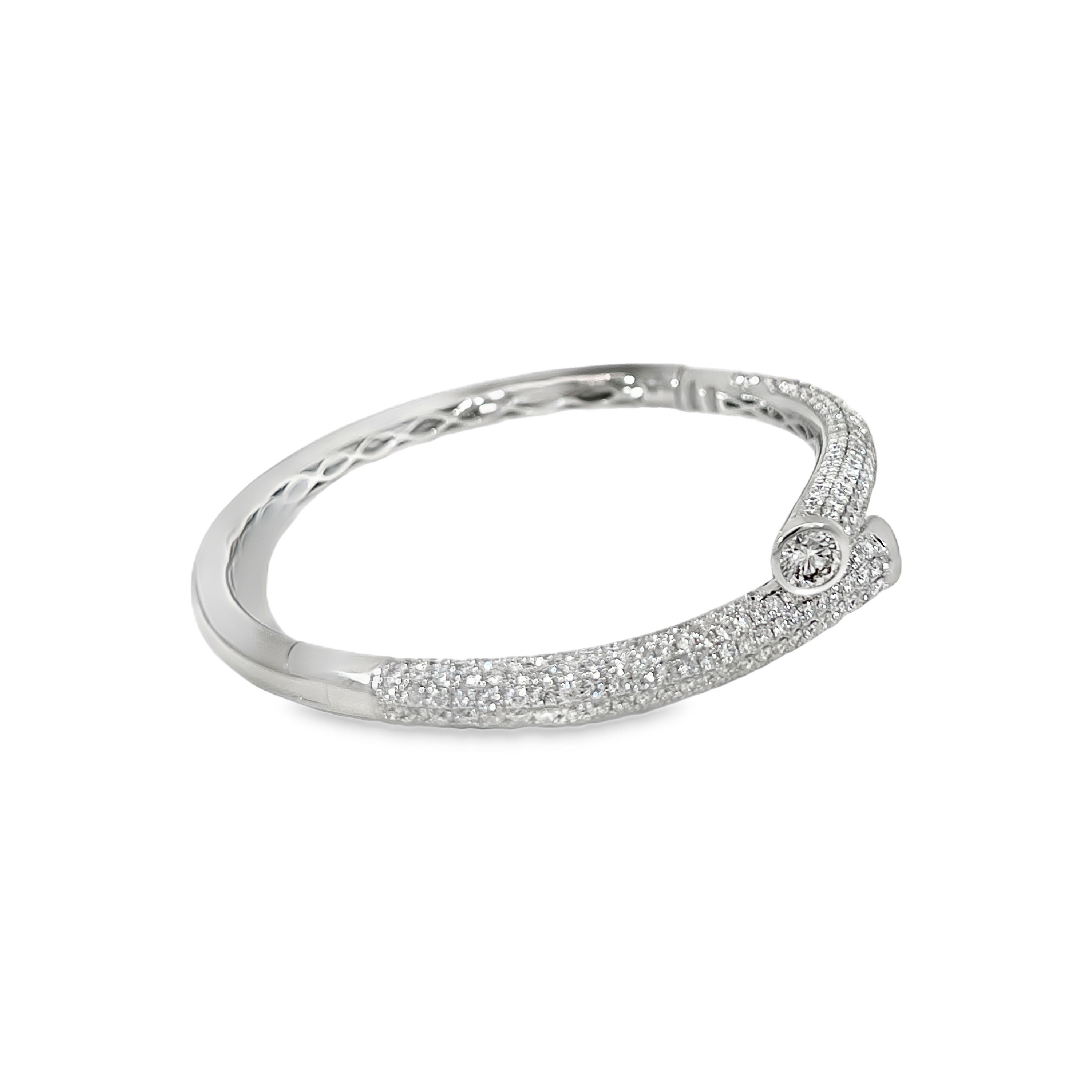 18K White Gold 6.10 CTW Diamond Bypass Bangle Bracelet
