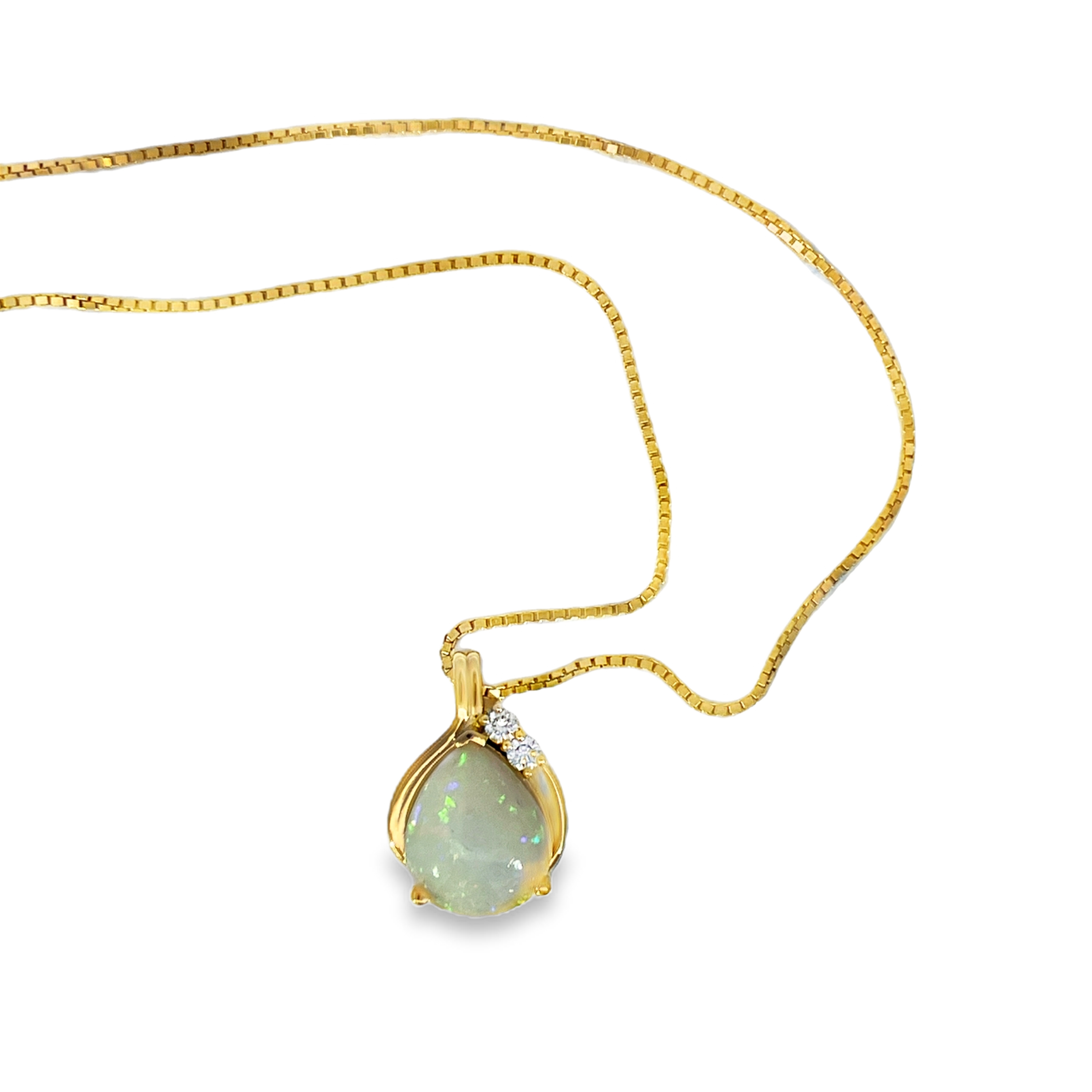 18K Yellow Gold 6.65 Carat Opal & Diamond Pendant Necklace | 18" Box Chain
