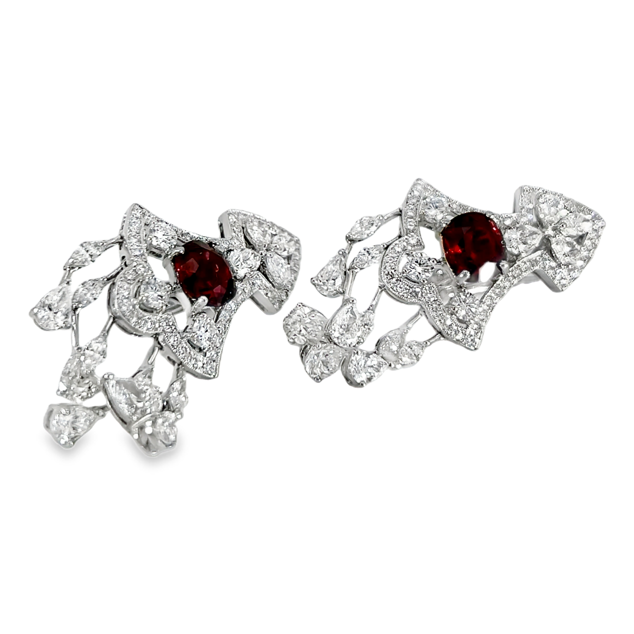 Estate Platinum Natural Red Spinel & Diamond Chandelier Dangle Earrings | Approx. 12.00 CTW Diamonds