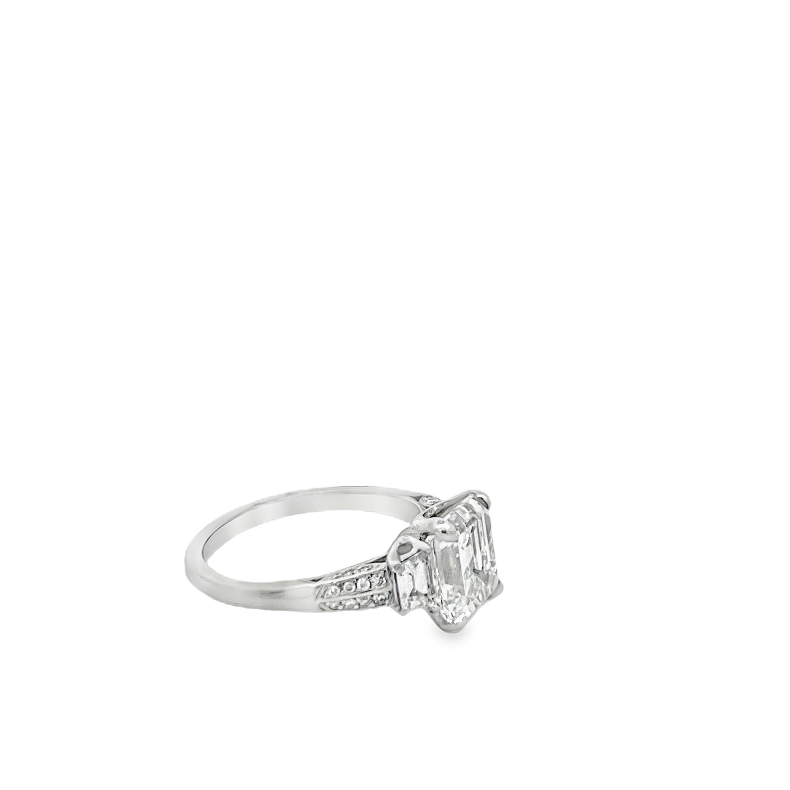 Estate Tacori Platinum Emerald Cut Diamond Engagement Ring 3.01 CT H/VS2 with Side Diamonds