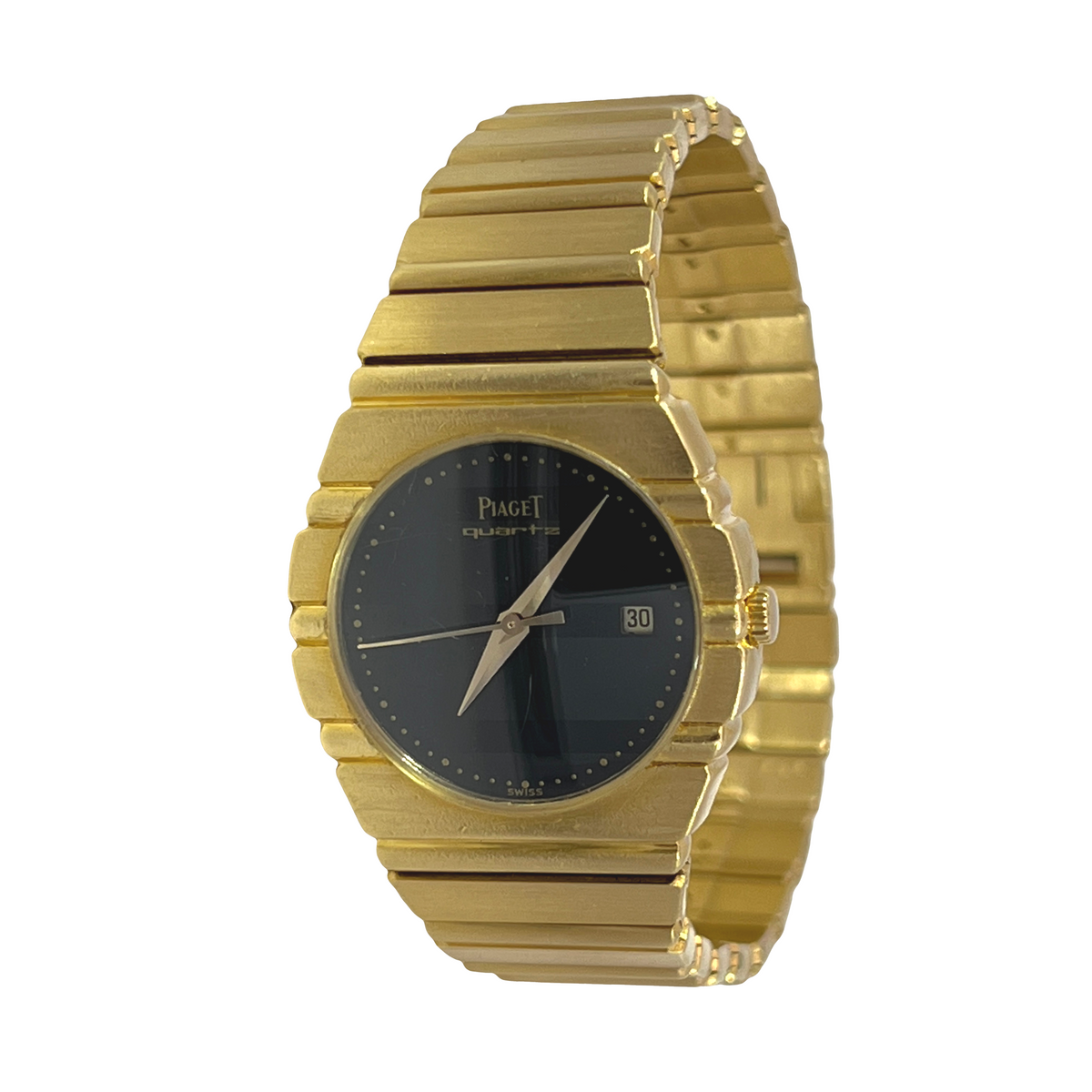 Pre-Owned Piaget Polo Small 18K Yellow Gold Black Dial Quartz Watch Ref. 15761