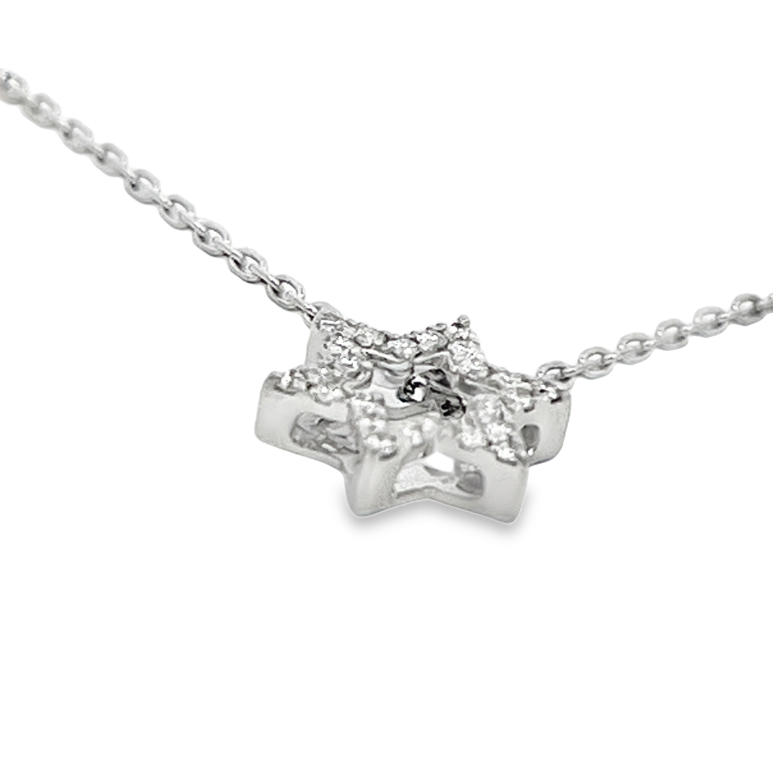 18K White Gold Diamond Star of David Pendant Necklace