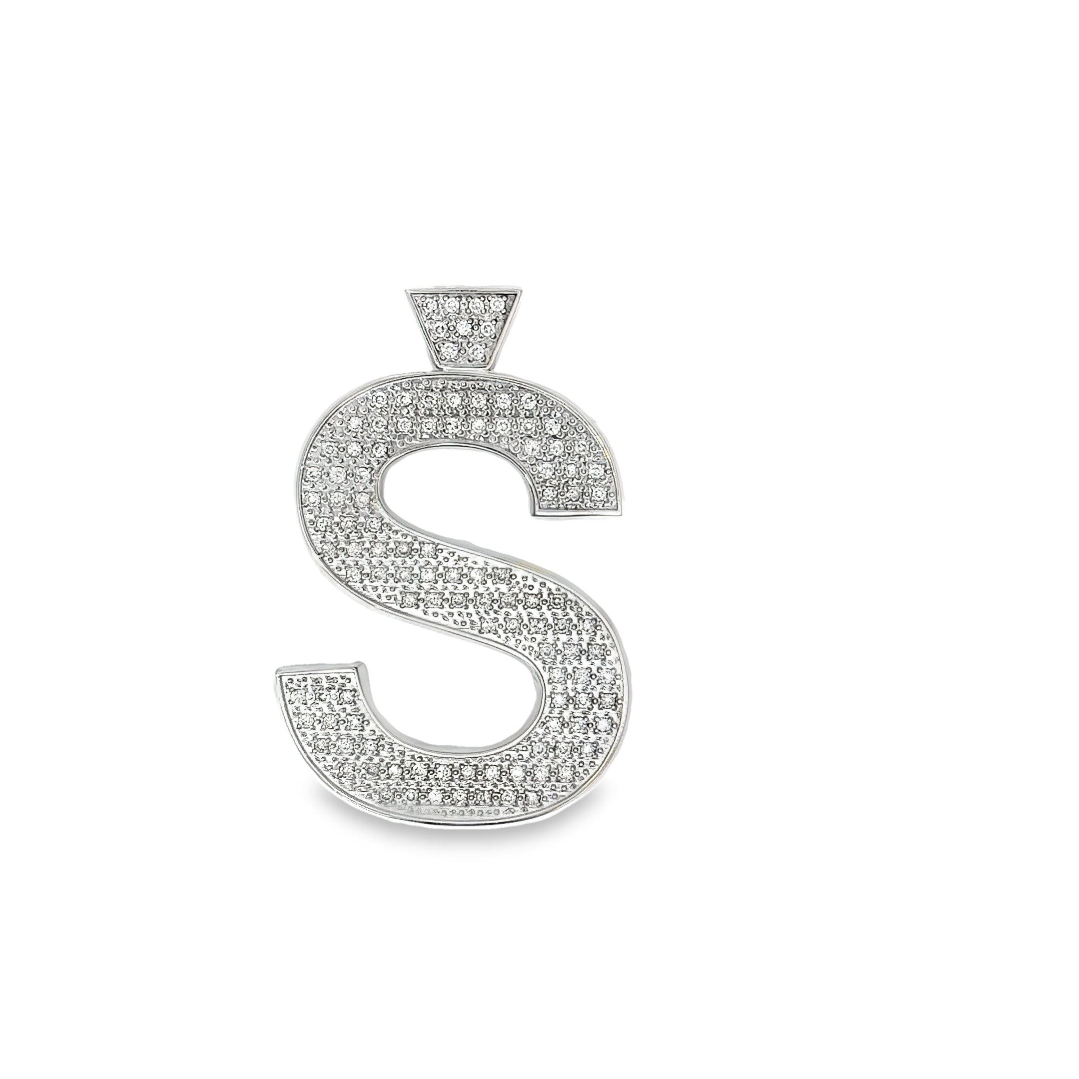 14k White Gold Diamond Letter "S" Pendant