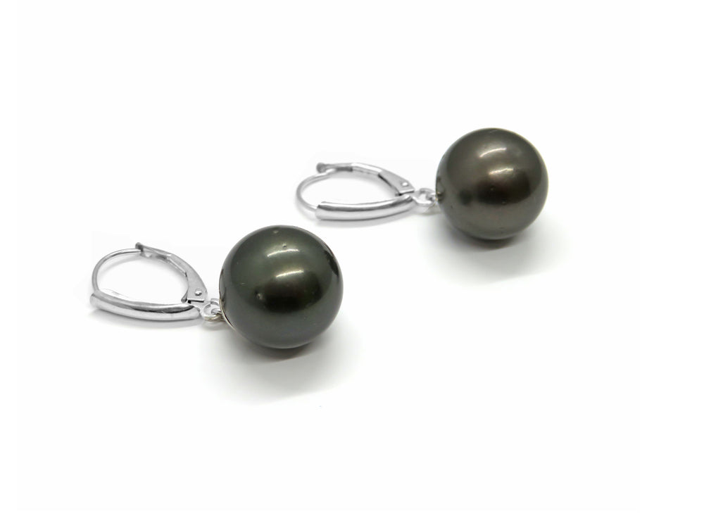 14kt White Gold Black South Sea Pearl Earrings