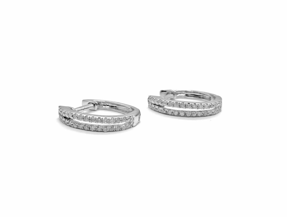 14kt White Gold Two Row Diamond Huggie Style Earrings