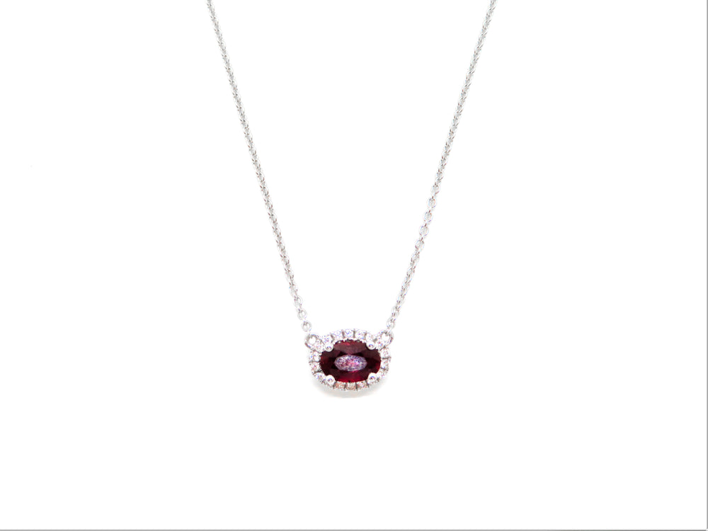 18kt White Gold Ruby & Diamond Halo Necklace