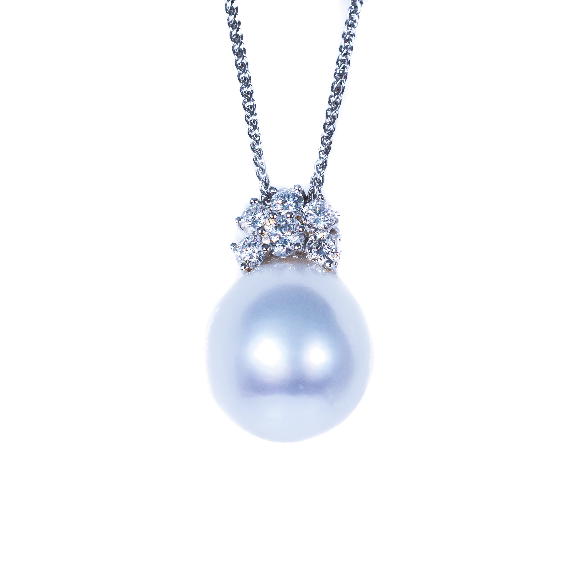 18kt White Gold South Sea Pearl and Diamond Pendant Necklace