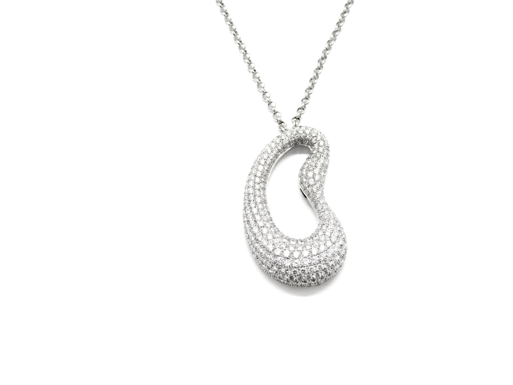 18kt White Gold Pave Style Diamond Freeform Pendant Necklace