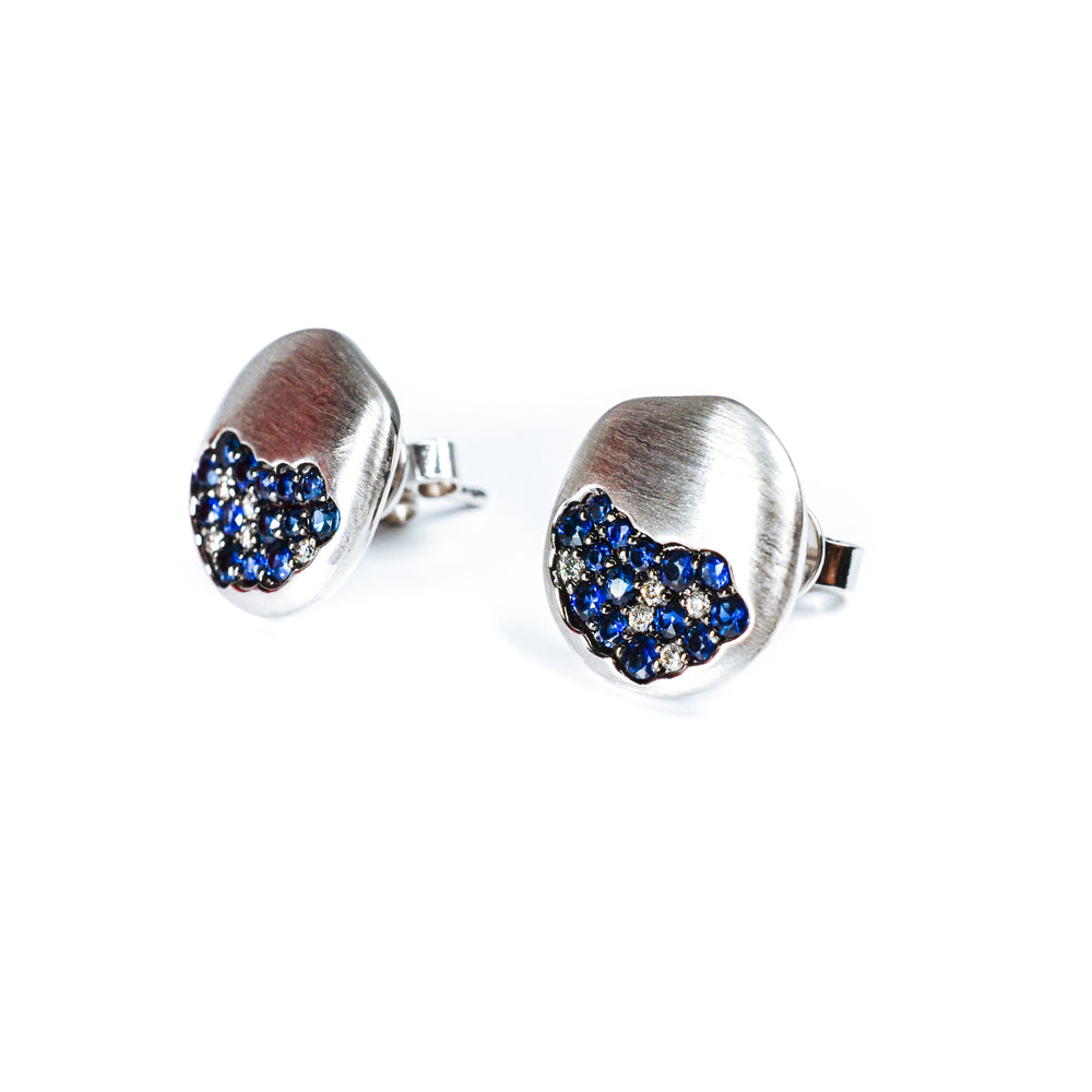 14kt White Gold Diamond and Sapphire Freeform Earrings