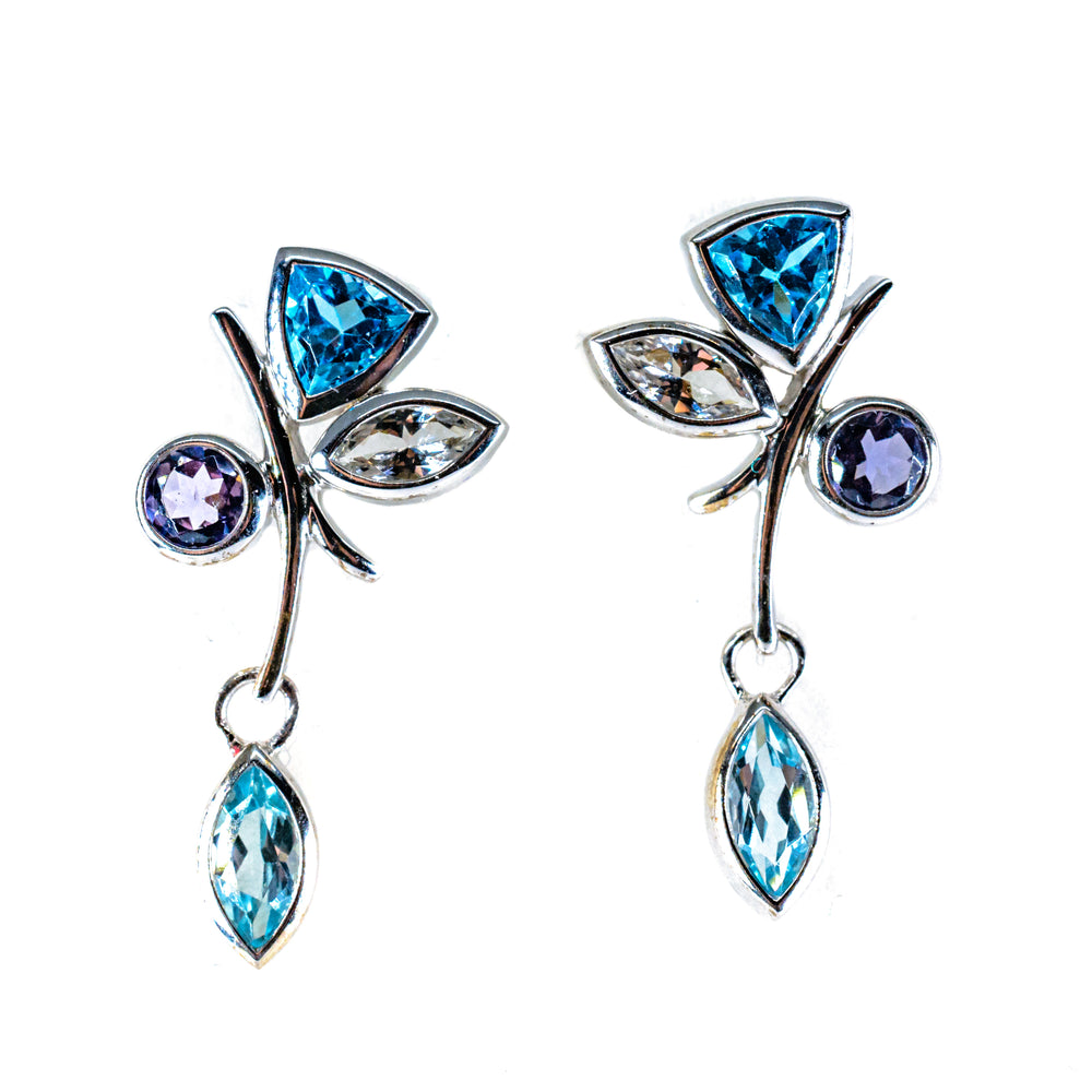 Silver Dangle Petals with Blue-White Topaz and Iolite