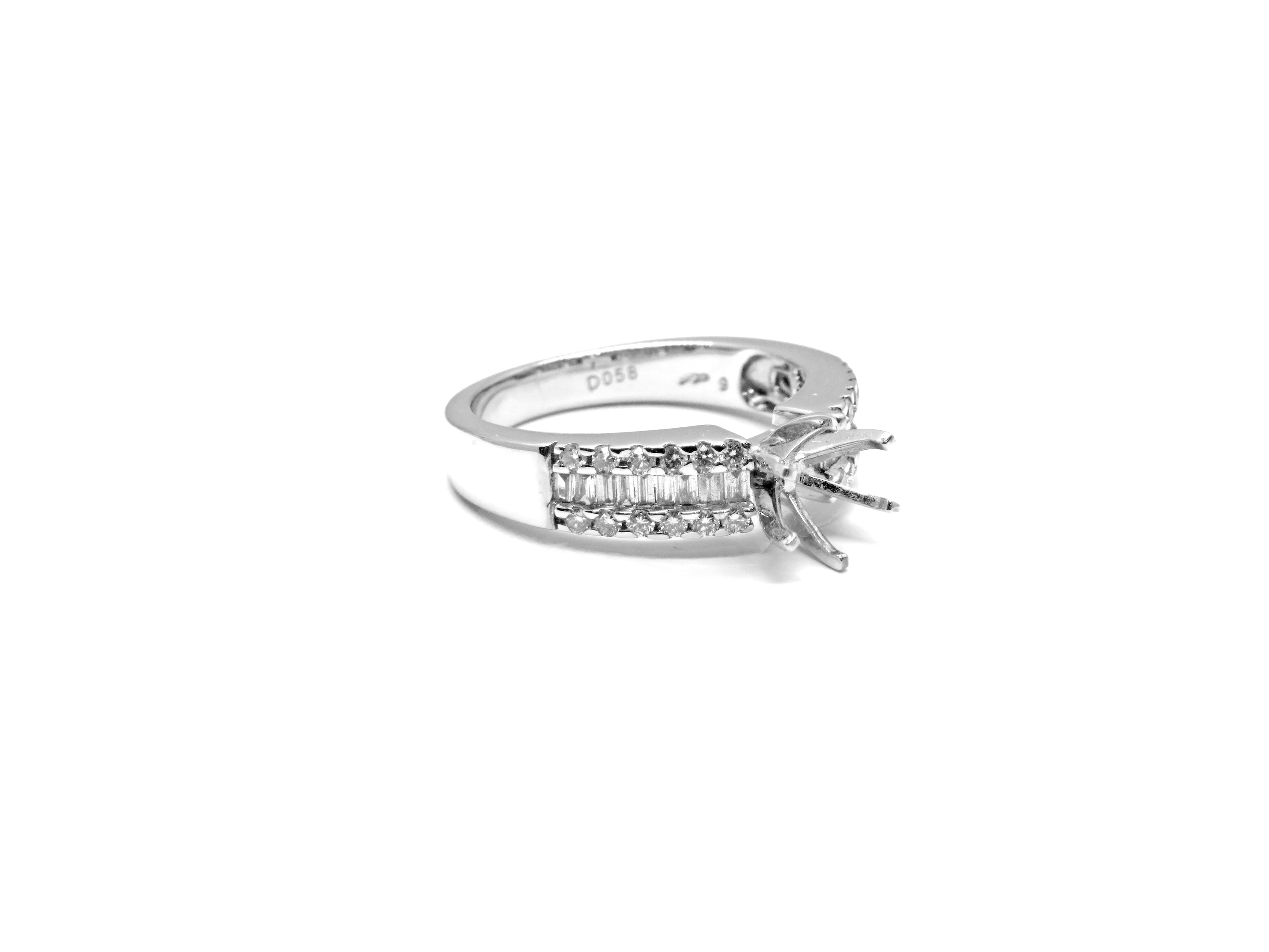 18kt White Gold Semi-mount Baguette & Round Diamond Engagement Ring