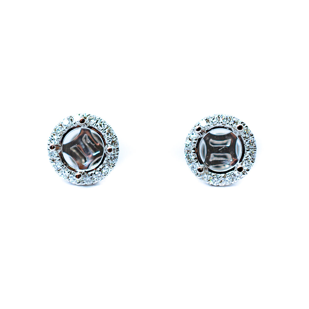 14kt White Gold Round Four Prong Semi Mount Earrings with Diamond Halo