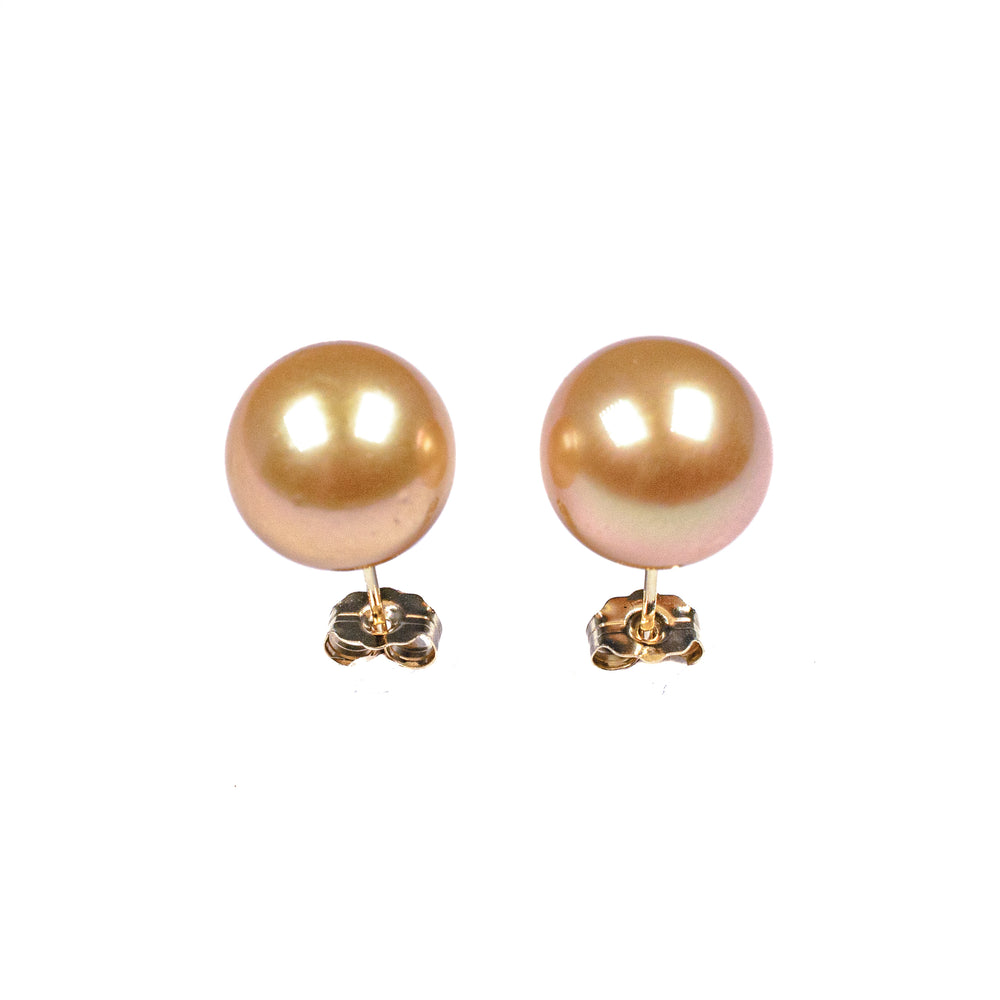 14kt Yellow Gold 10-11mm Golden Pearl Stud Earrings