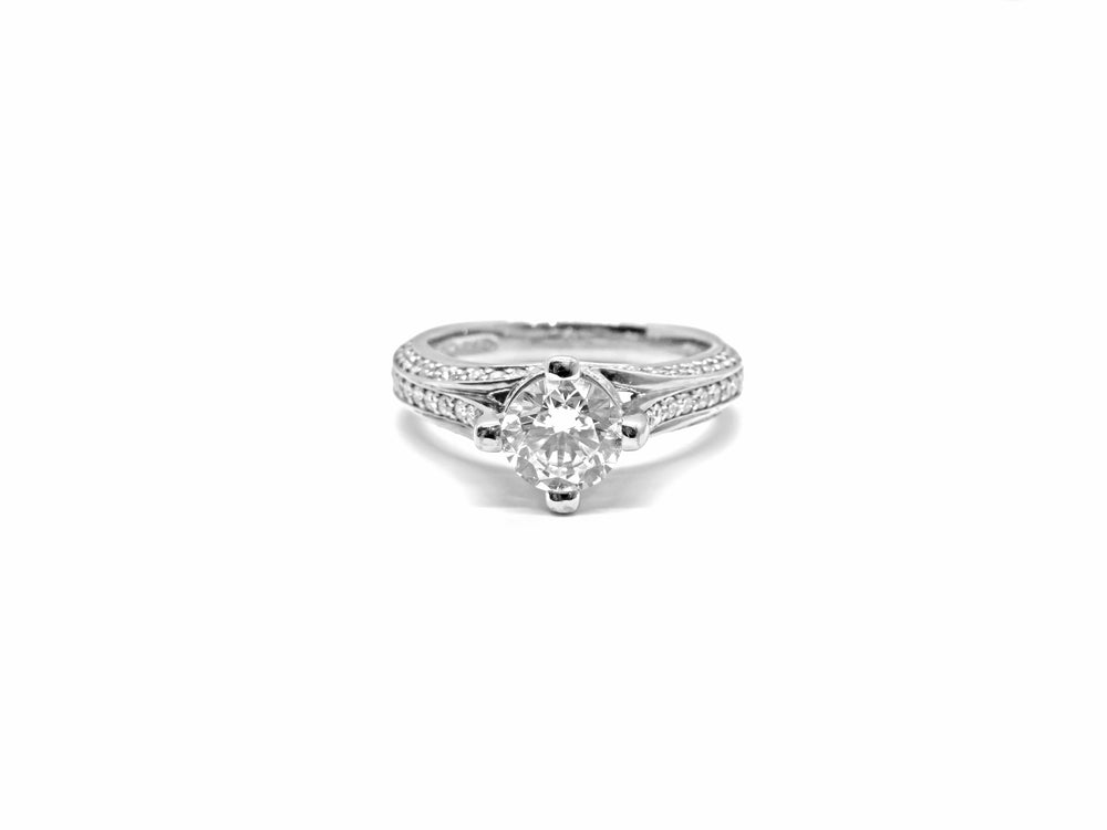 Palladium Semi-mount Art-Carved Design Diamond Engagement  Ring