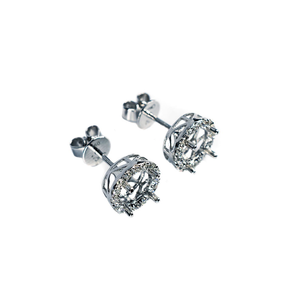 18kt White Gold Semi Mount Diamond Halo Earrings