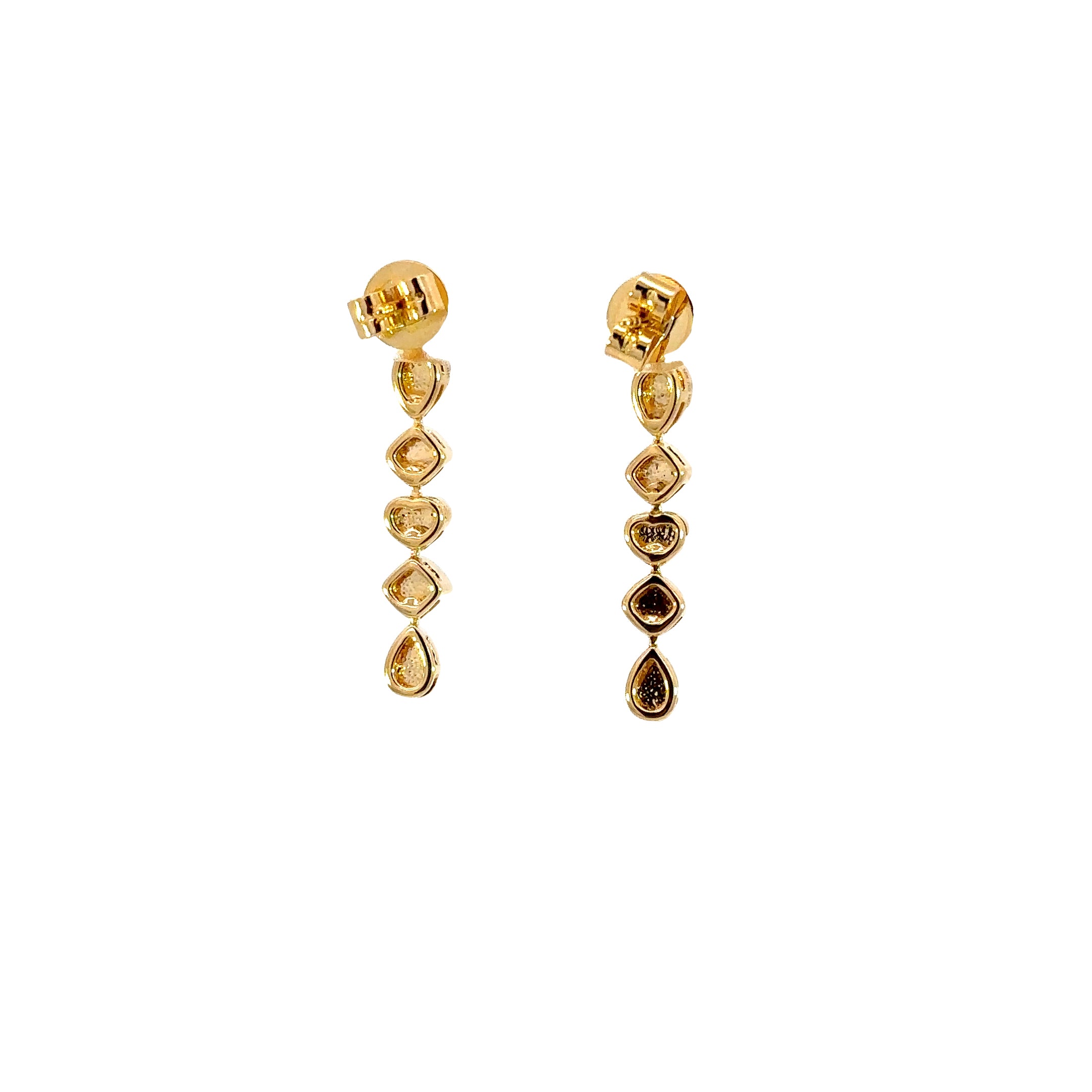 18k Yellow Gold Fancy Diamond Dangle Earrings