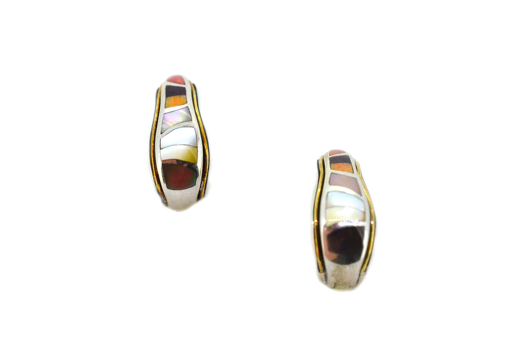 18kt Yellow Gold & Sterling Silver Asch Grossbardt Design Hoop Earrings