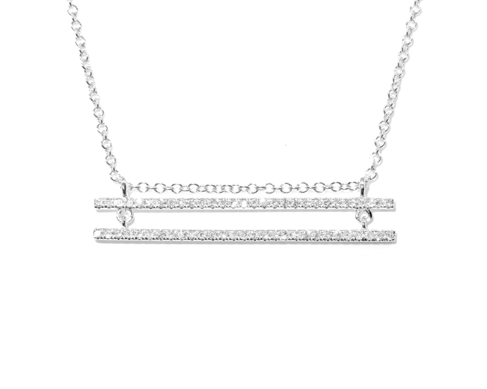 14kt White Gold Two Bar Diamond Necklace