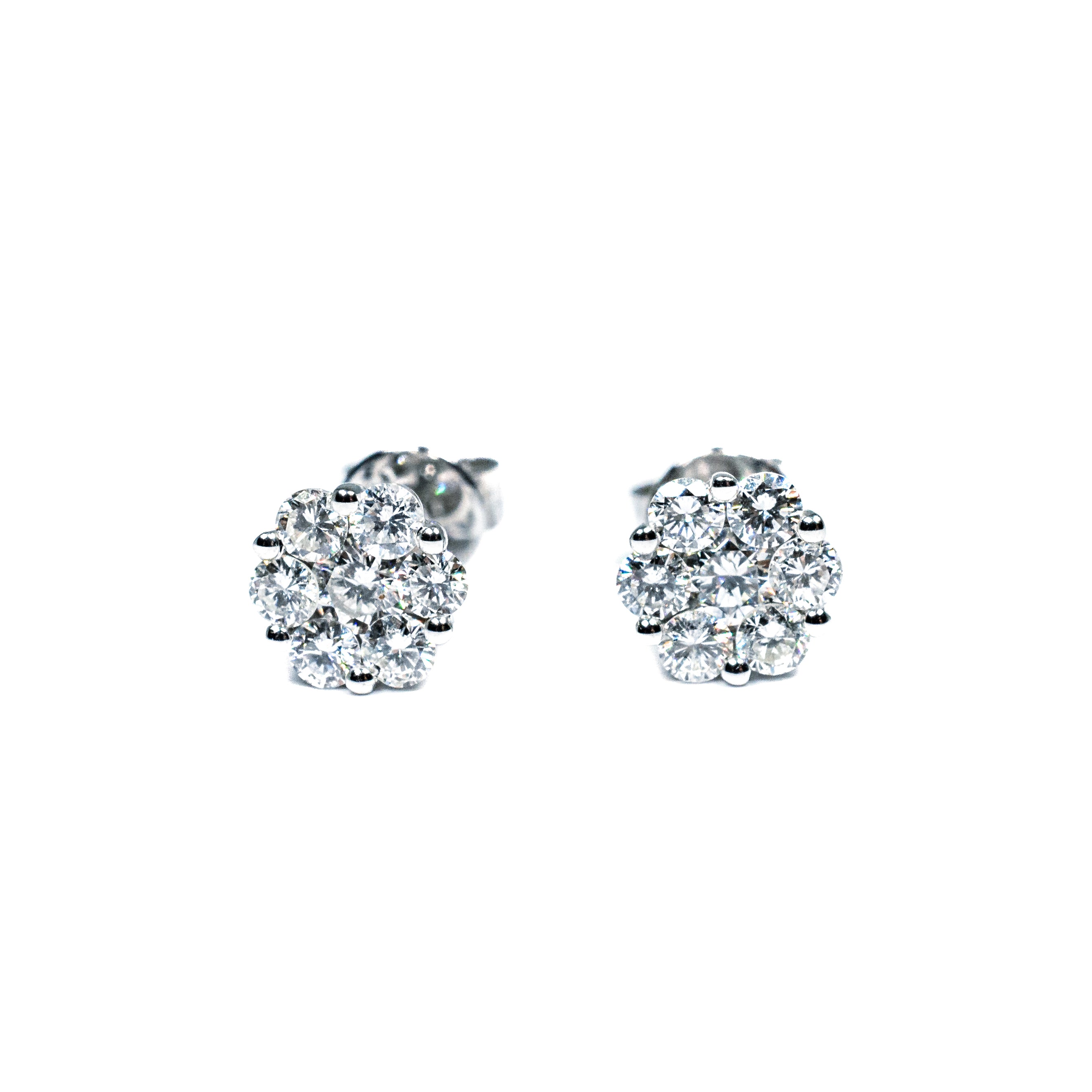 18kt White Gold Diamond Cluster Stud Earrings