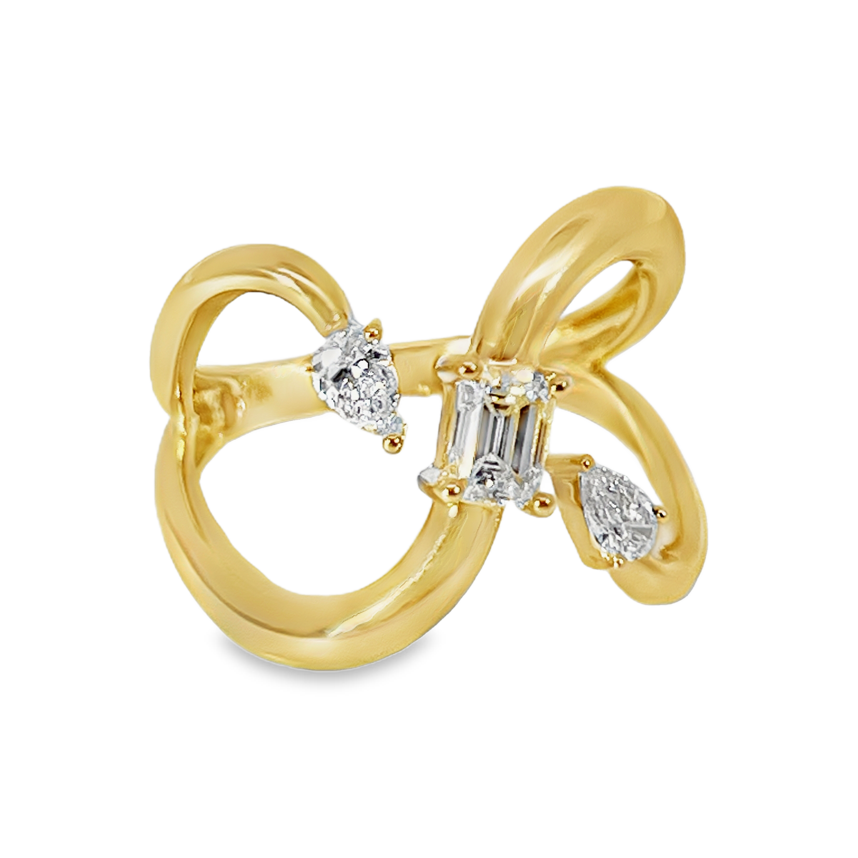 14K Yellow Gold 0.64 CTW Mixed-Shape Diamond Open Loop Cocktail Ring