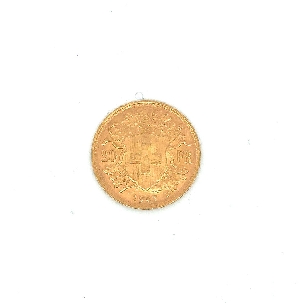 1947 Swiss 20 Francs Gold Coin