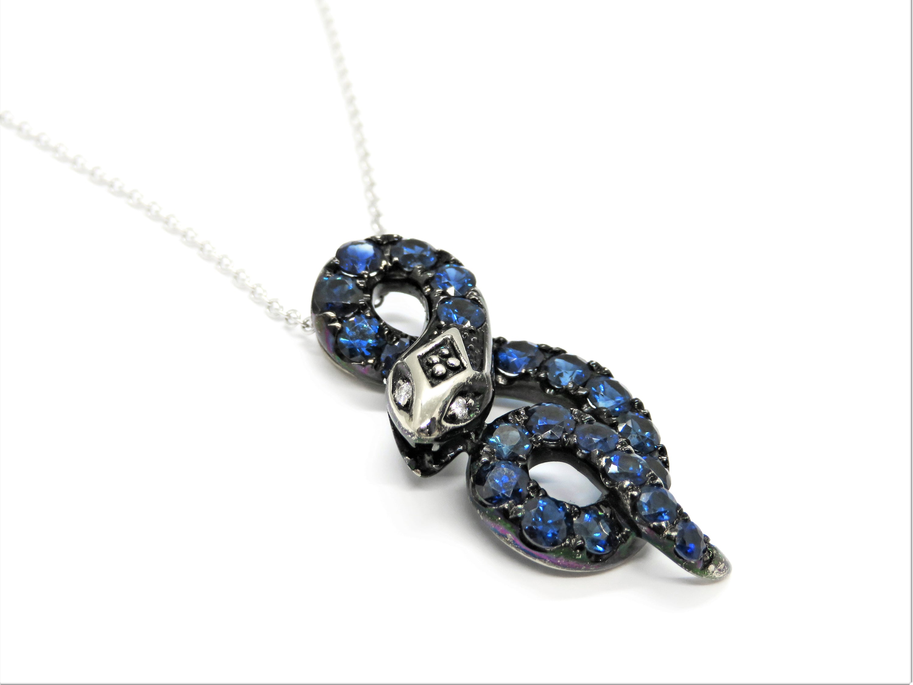 18kt White Gold Diamond and Sapphire Snake Pendant