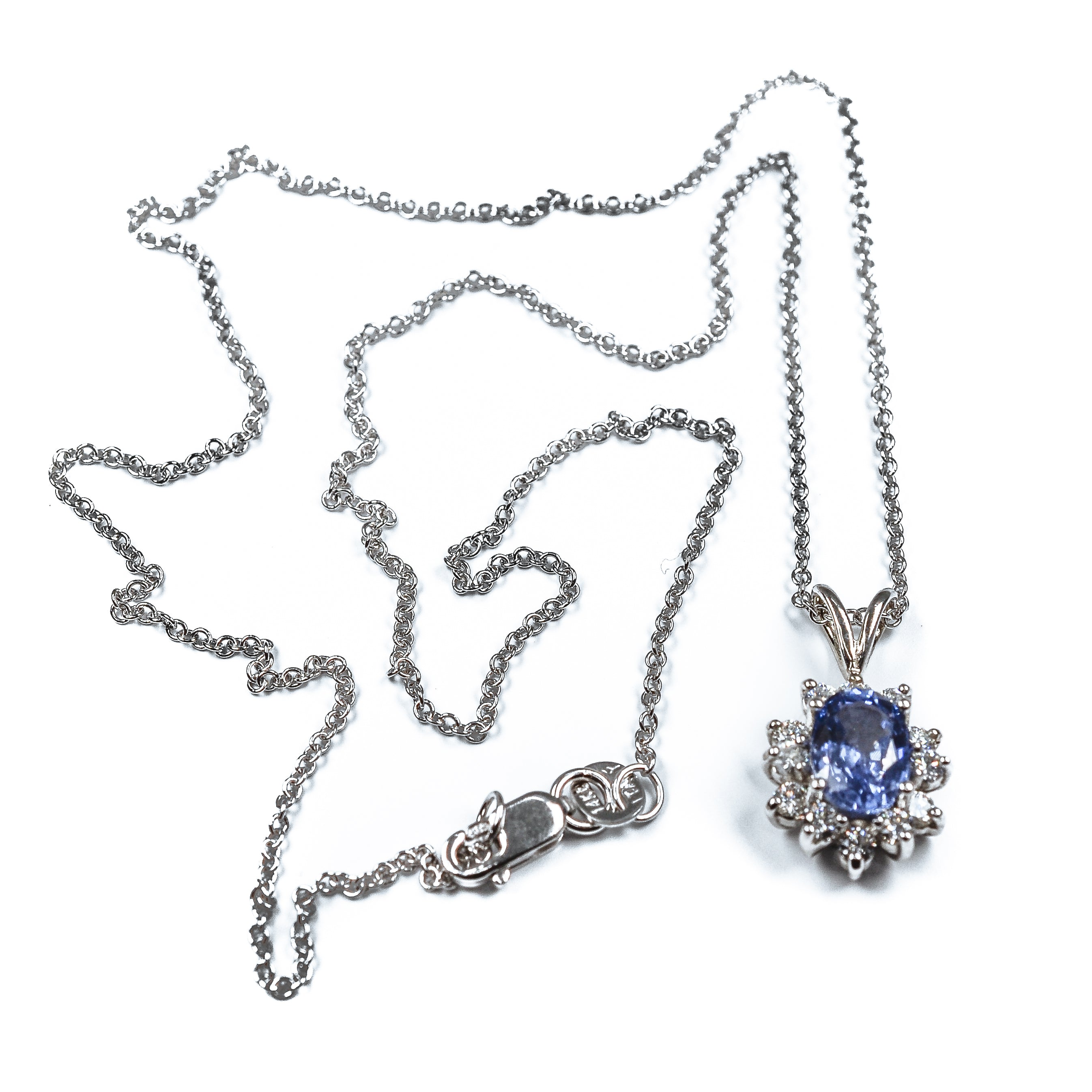 14kt White Gold Blue Sapphire and Diamond Pendant Necklace